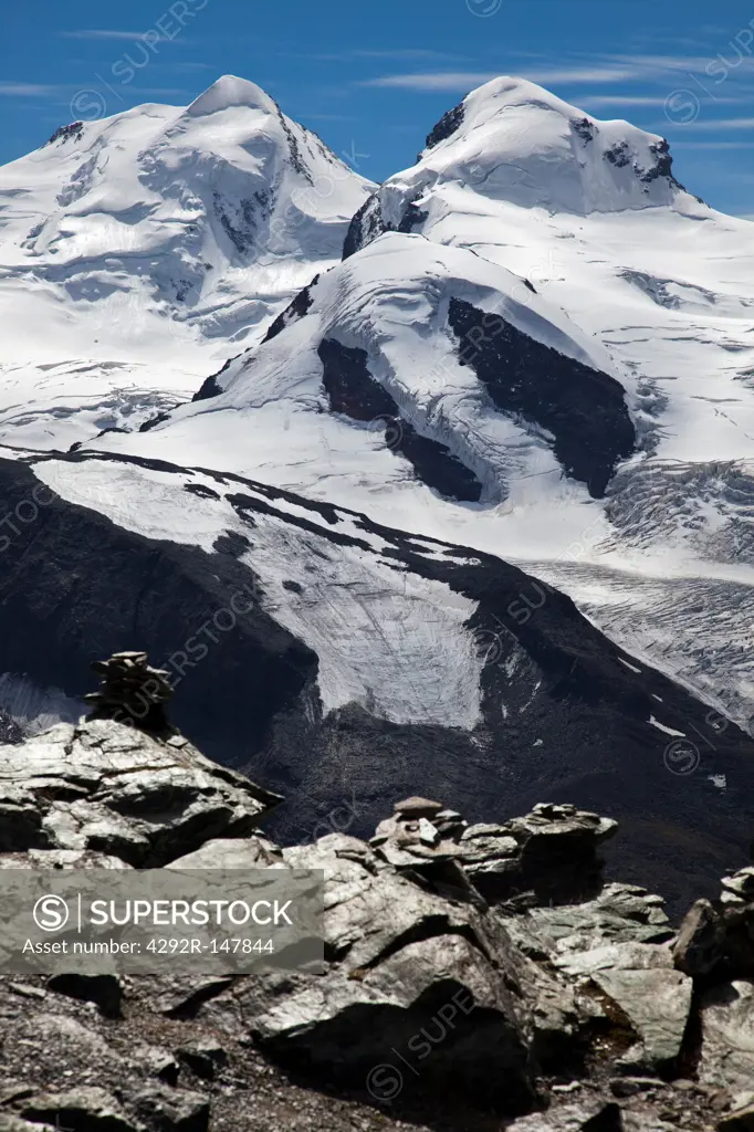 Switzerland, Zermatt, Gornergrat Glacier, Mount Castor and Pollux