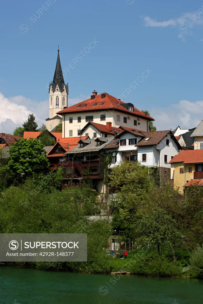 Novo Mesto,old town, Krka River, Chapter Church of St Nicolas, Slovenia