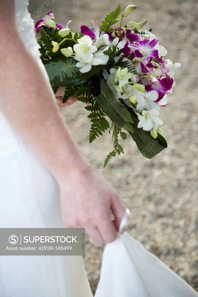 Bride with bouquet, close up