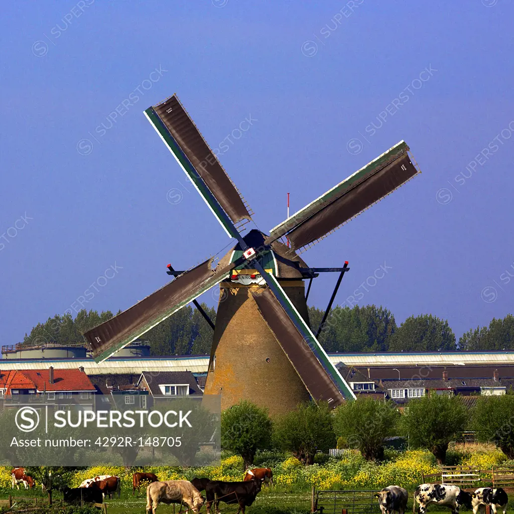 Europe, Netherlands, South Netherlands, Kinderdijk, windmill