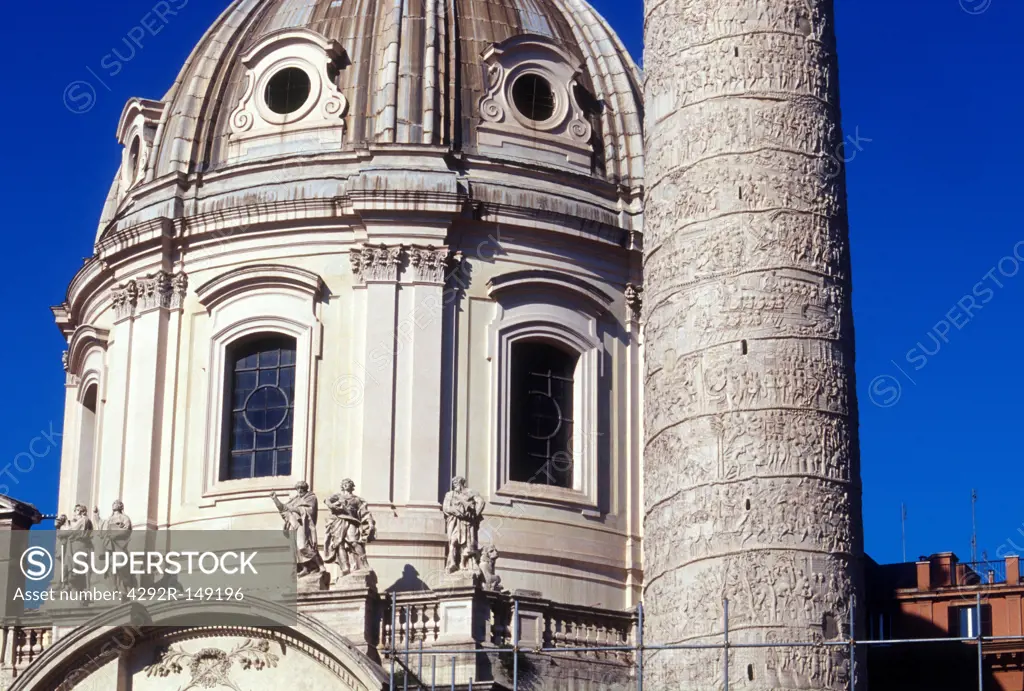 Italy, Lazio, Rome, Trajan's Column detail and Ulpia basilica