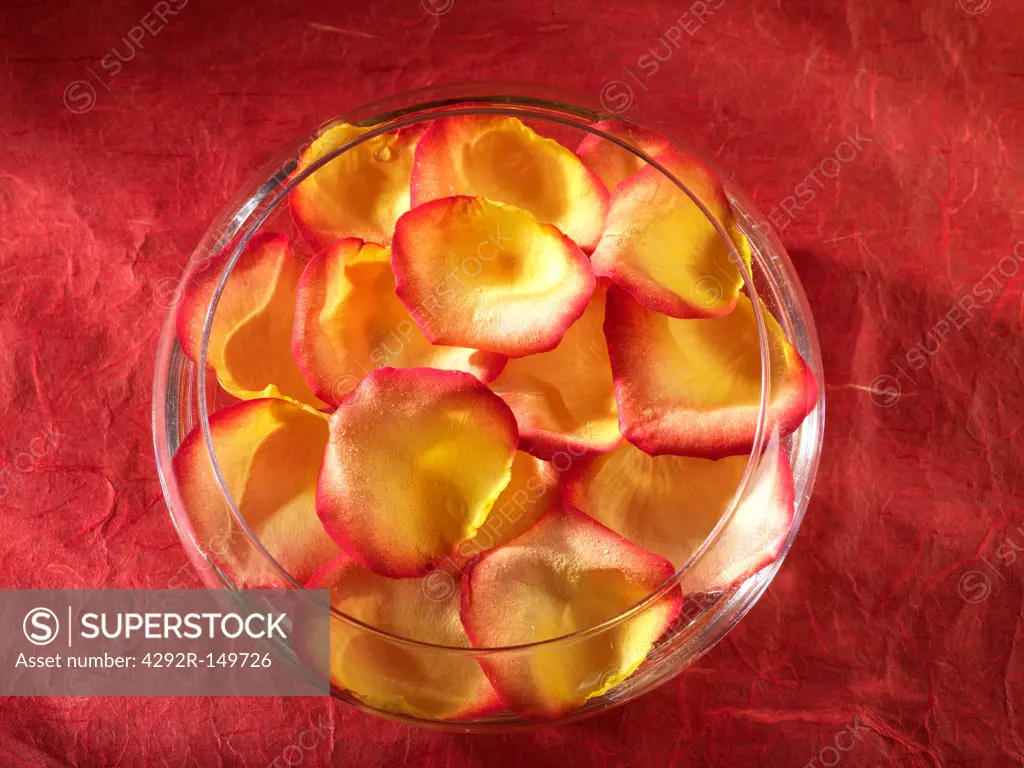 Bowl with water and rose petals