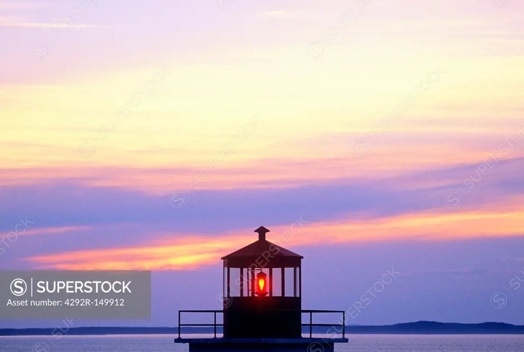 Long Eddy Lighthouse at Sunset. Grand Manan Island, New Brunswick. Canada