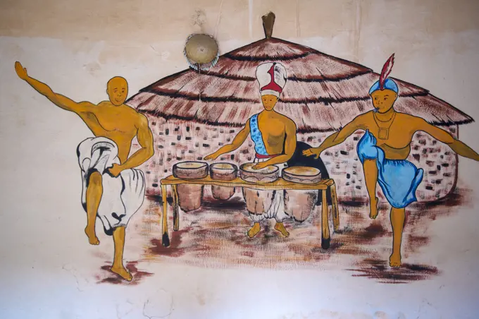 Africa, Senegal, mural in a village, Sine Saloum