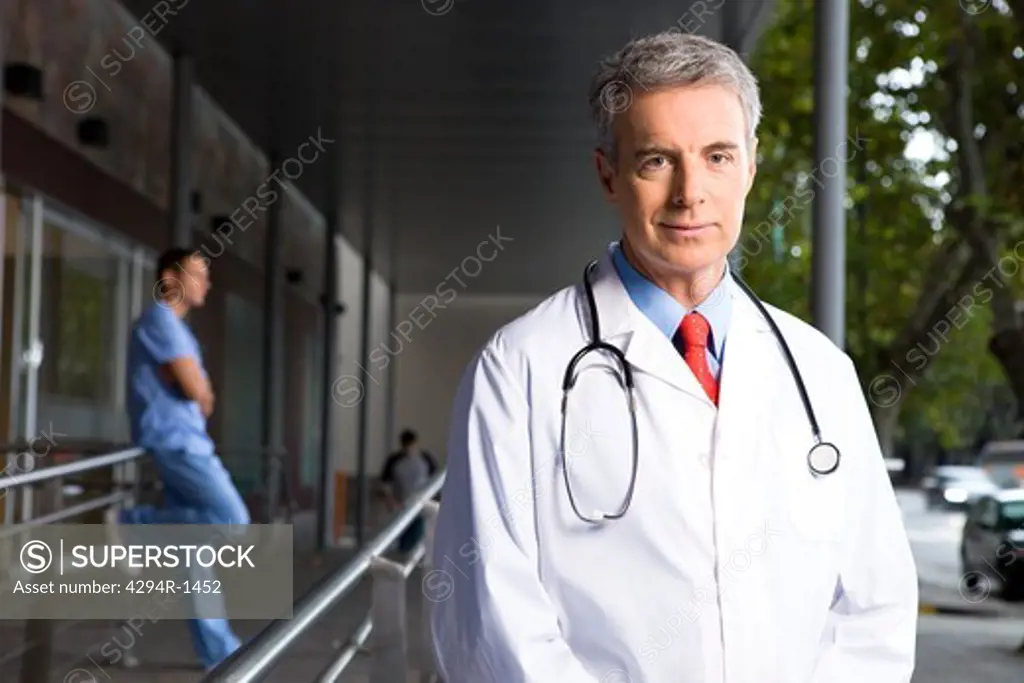 Doctor outside hospital