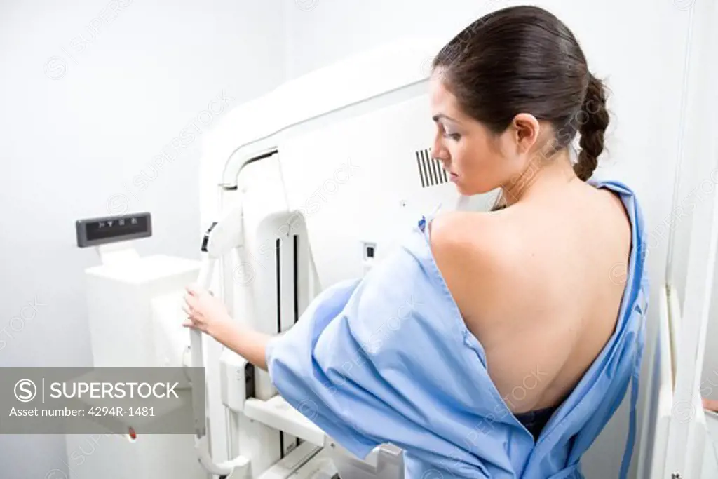 Woman having a mammography scan