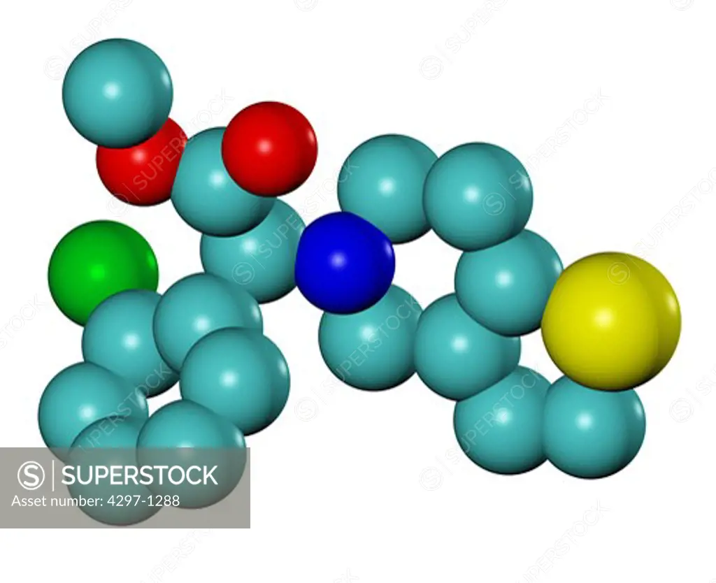 Computer generated three-dimensional molecular model of Clopidogrel