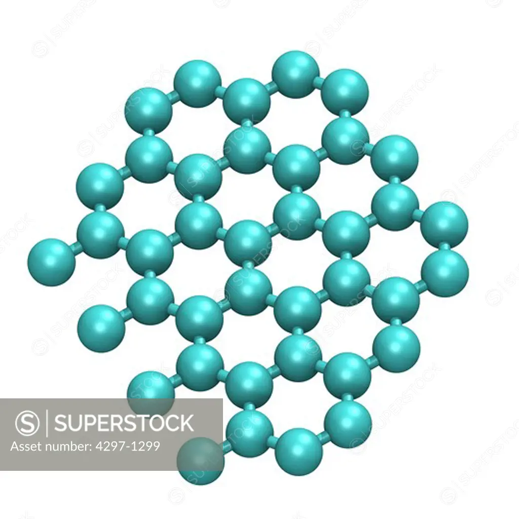 Computer generated three-dimensional model of Graphite is an allotrope of carbon and is a naturally occurring mineral with a planar structure, as shown in this model