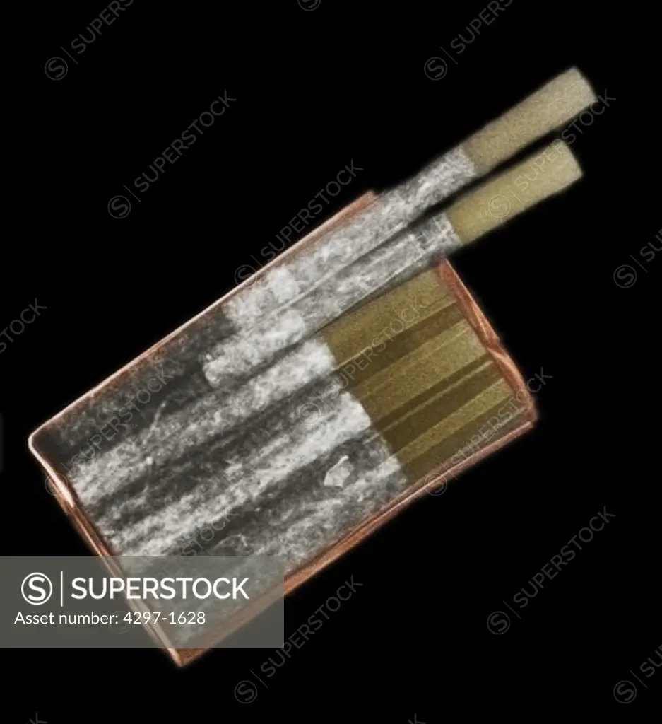 Colorized x-ray of a pack of filter cigarettes