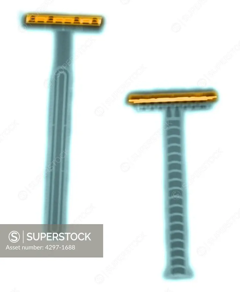 Colorized x-ray of disposable razors