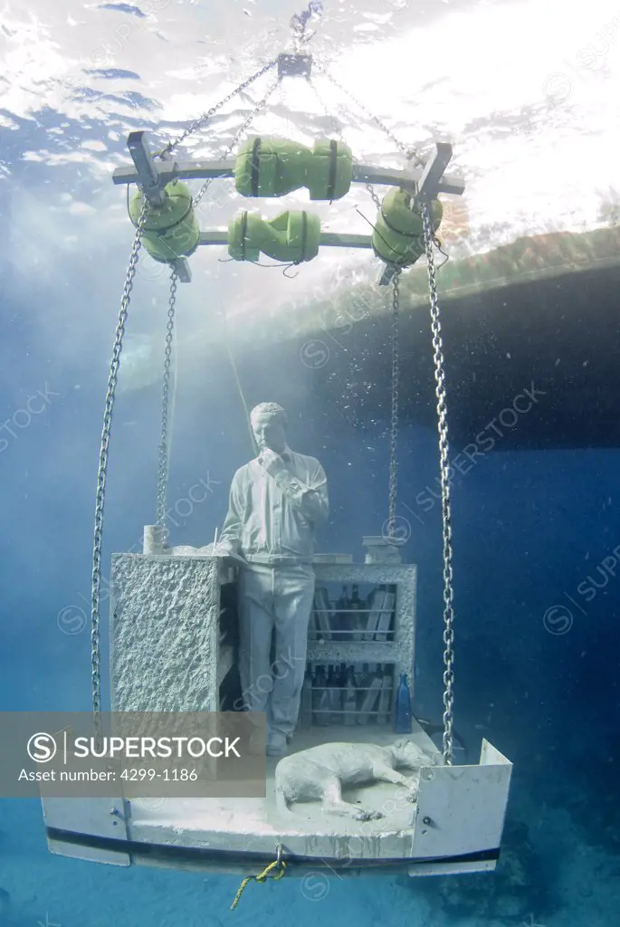 Placement of Dream Collector sculpture at Cancun Underwater Museum, Cancun, Quintana Roo, Yucatan Peninsula, Mexico