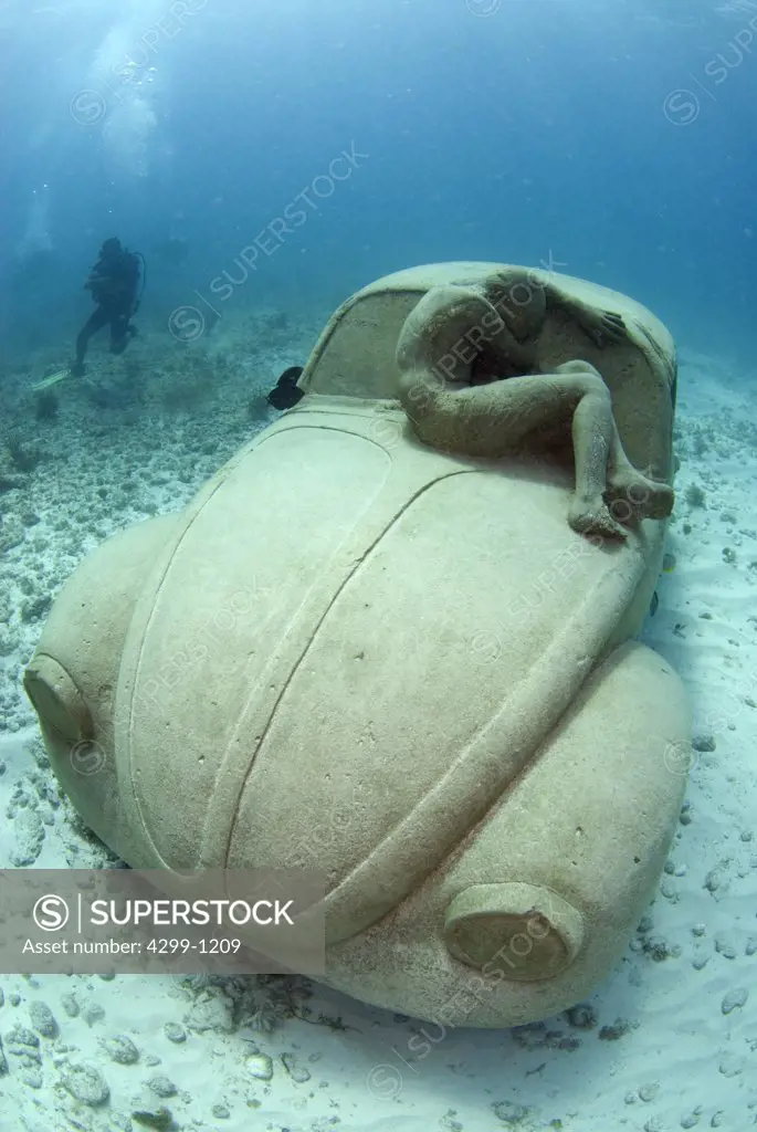 Replica of Volkswagen Beetle car at Cancun Underwater Museum, Cancun, Quintana Roo, Yucatan Peninsula, Mexico