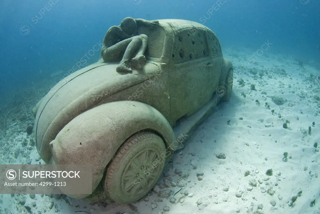 Replica of Volkswagen Beetle car at Cancun Underwater Museum, Cancun, Quintana Roo, Yucatan Peninsula, Mexico