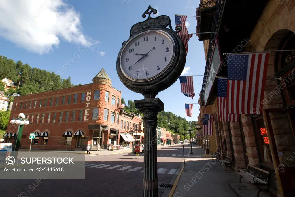 Spitz clock on a street, Deadwood, South Dakota, USA