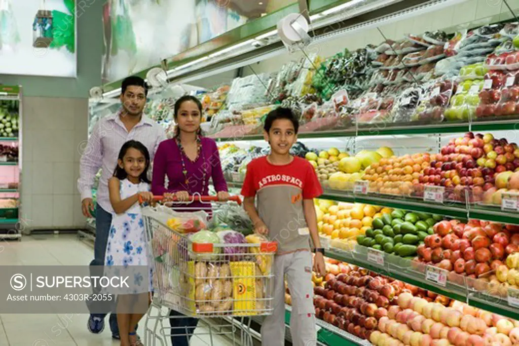 Family at supermarket, portrait