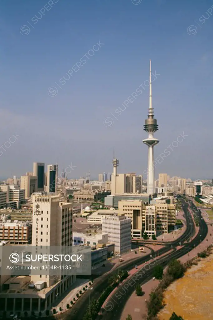 Liberation tower is seen amidst skyscrapers in the city of Kuwait