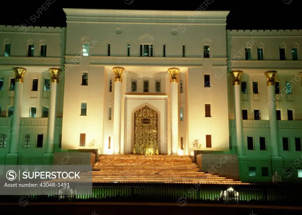 Oman - National bank by night