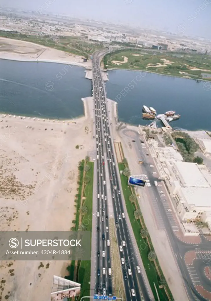 Aerial View of Dubai - Gahroud bridge along the Creek