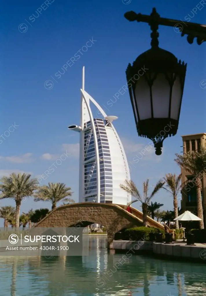 A famous landmark of Dubai seen long side hotel with traditional architecture