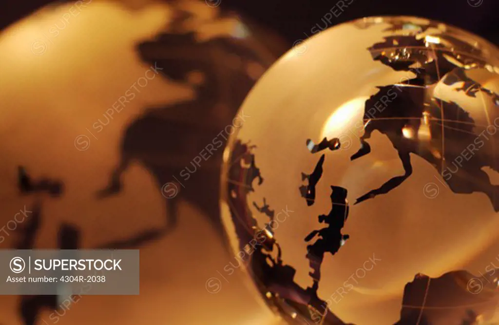Two World Globes (Focus on Globe in foreground)