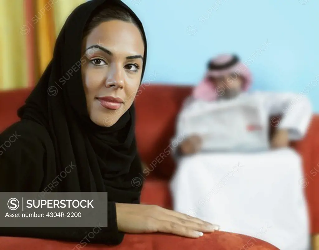 Arab couple in the living room