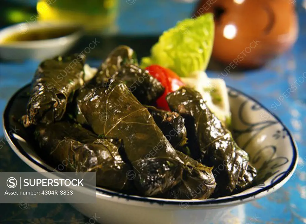 Stuffed Grape-Vine Leaves served as appetizer, Dolmas