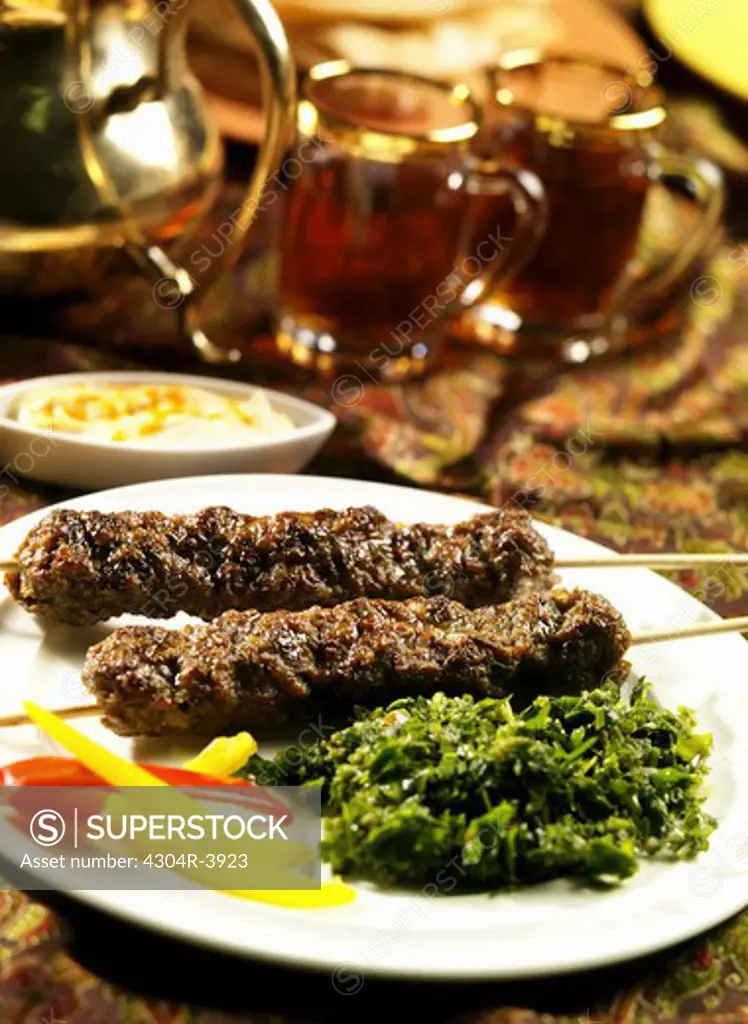 Arabic food - Tabbouleh with Kebabs