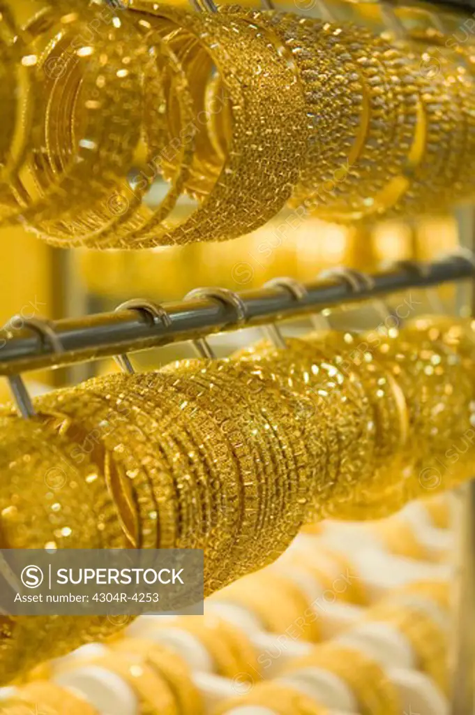 View of a gold jewelry seen from the store