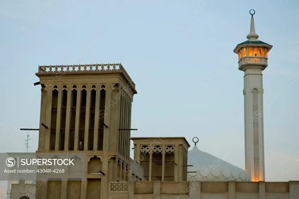 Scenic View of Wind Tower and Mosque