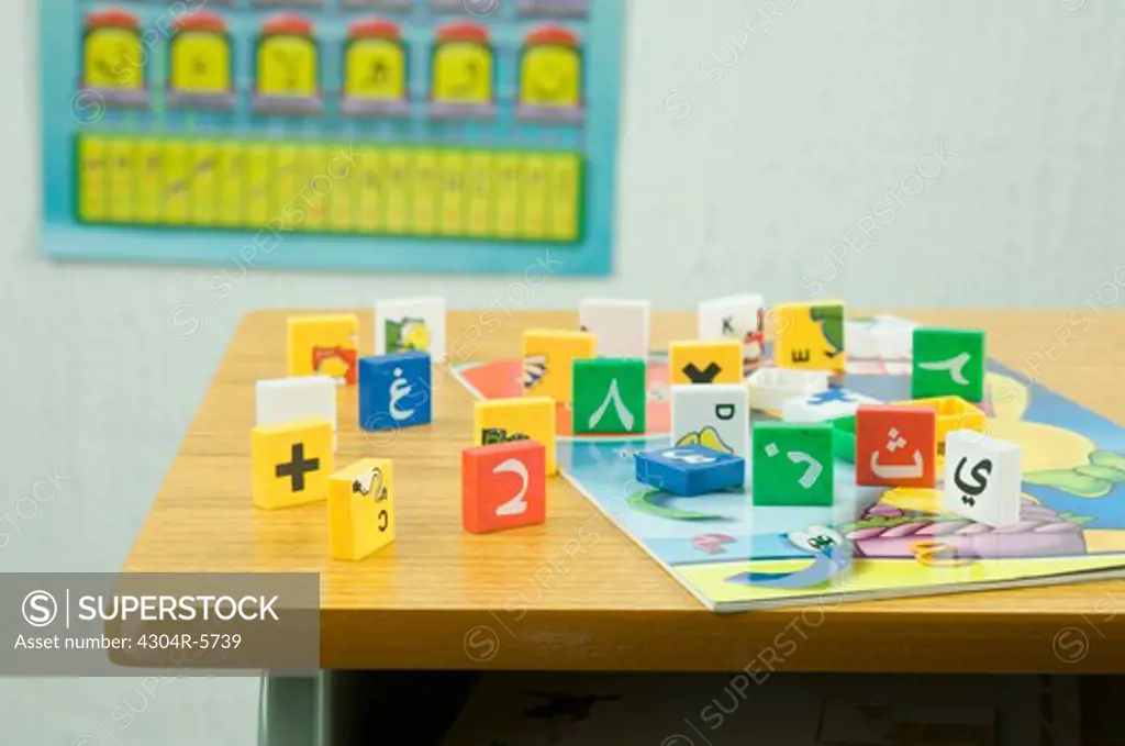 Cubes and blocks on table