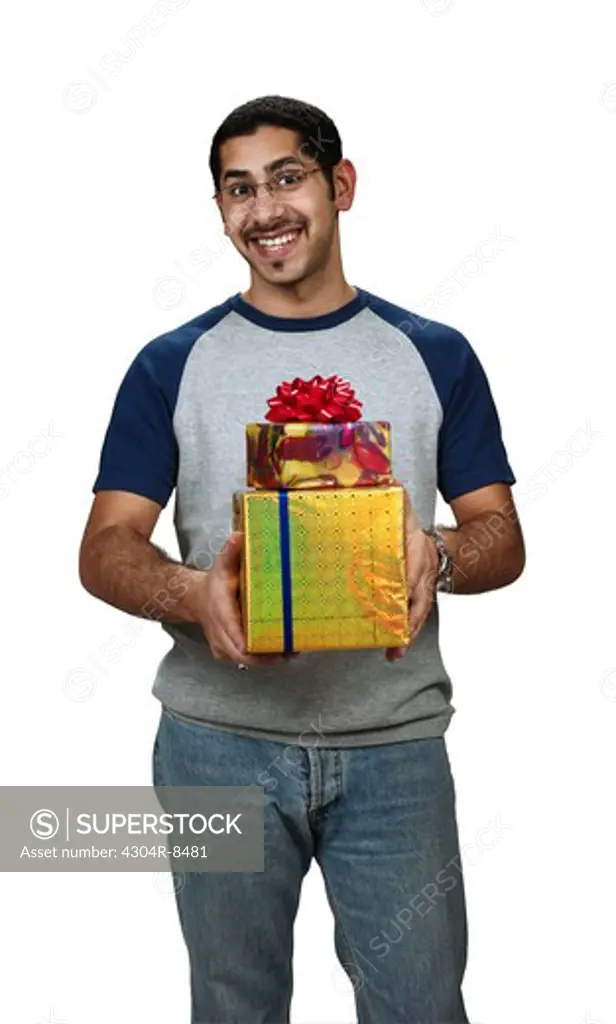 Young man with presents
