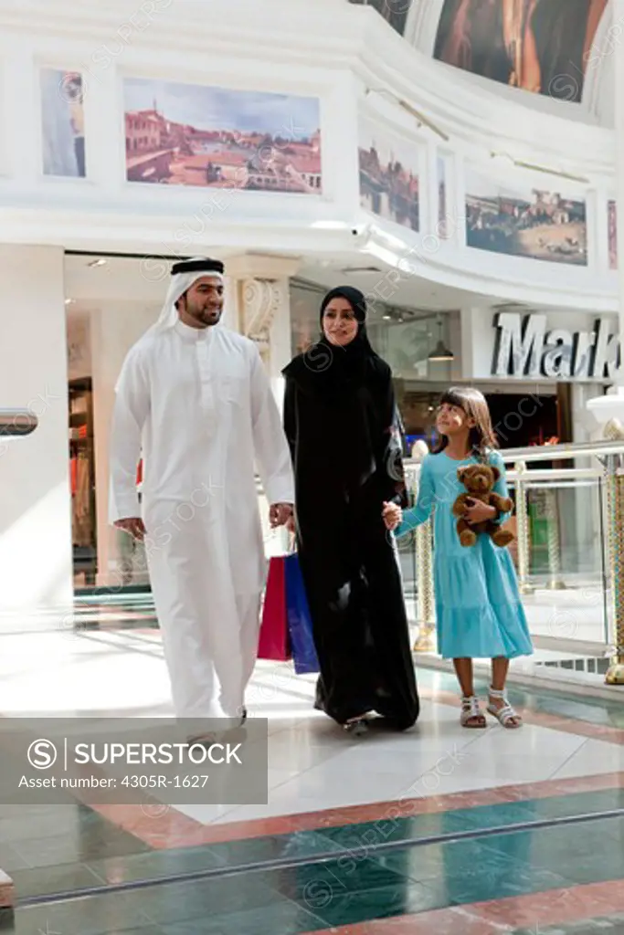 Arab Family with shopping bags at the mall.