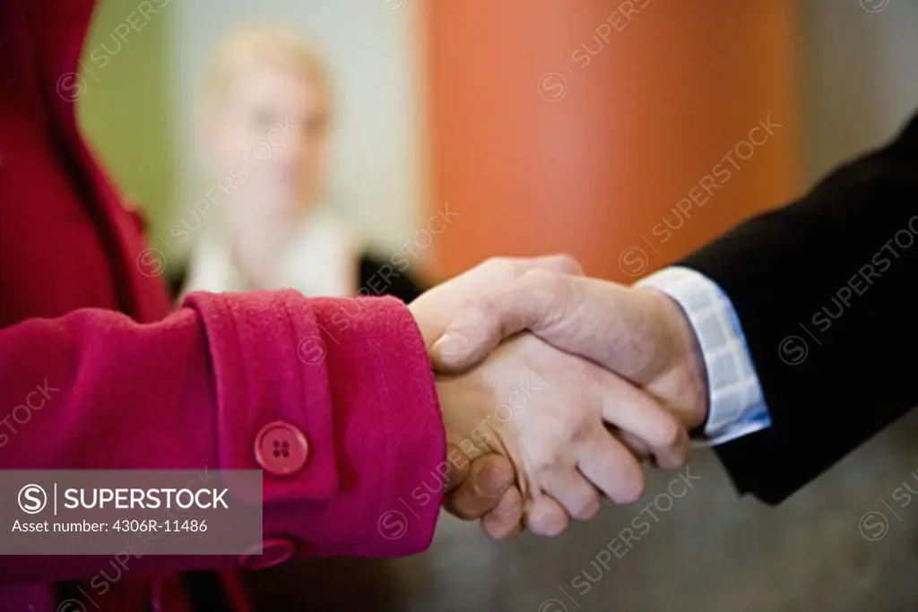 Two persons shaking hands, Stockholm, Sweden.