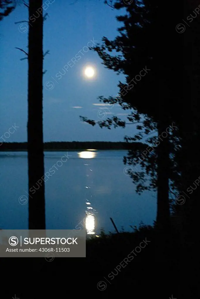 Moonlight Reflecting on Water, Lulea, Sweden.