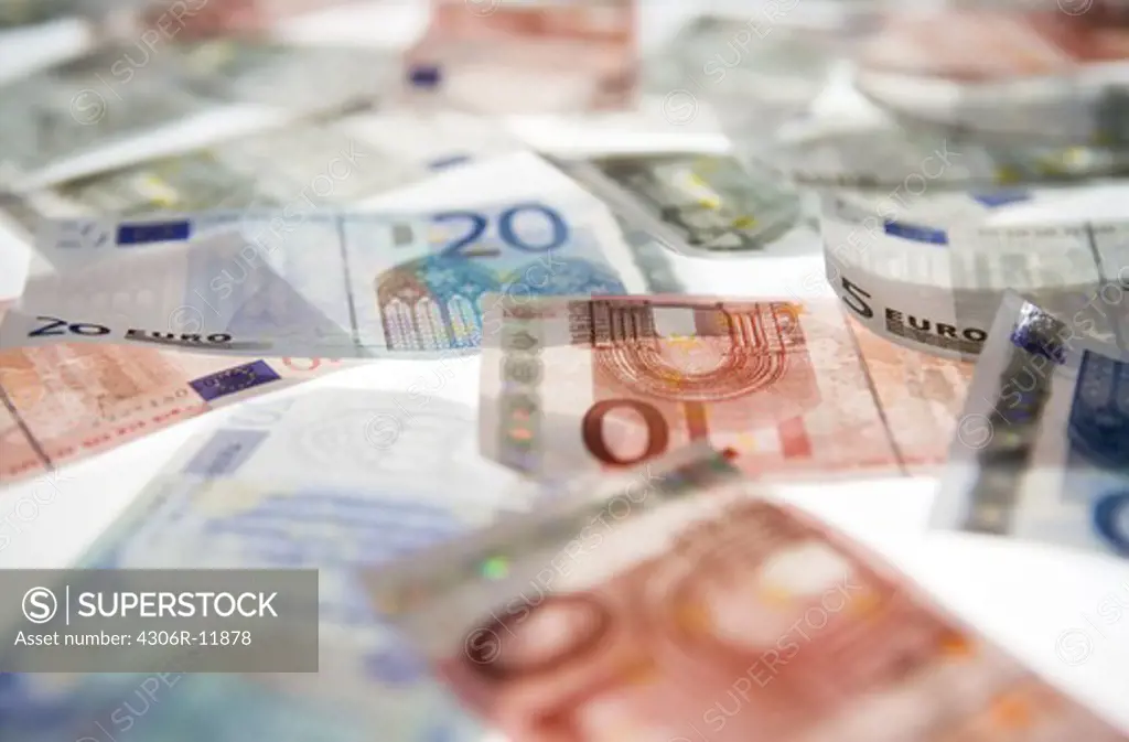 Euro bills of varying denominations.