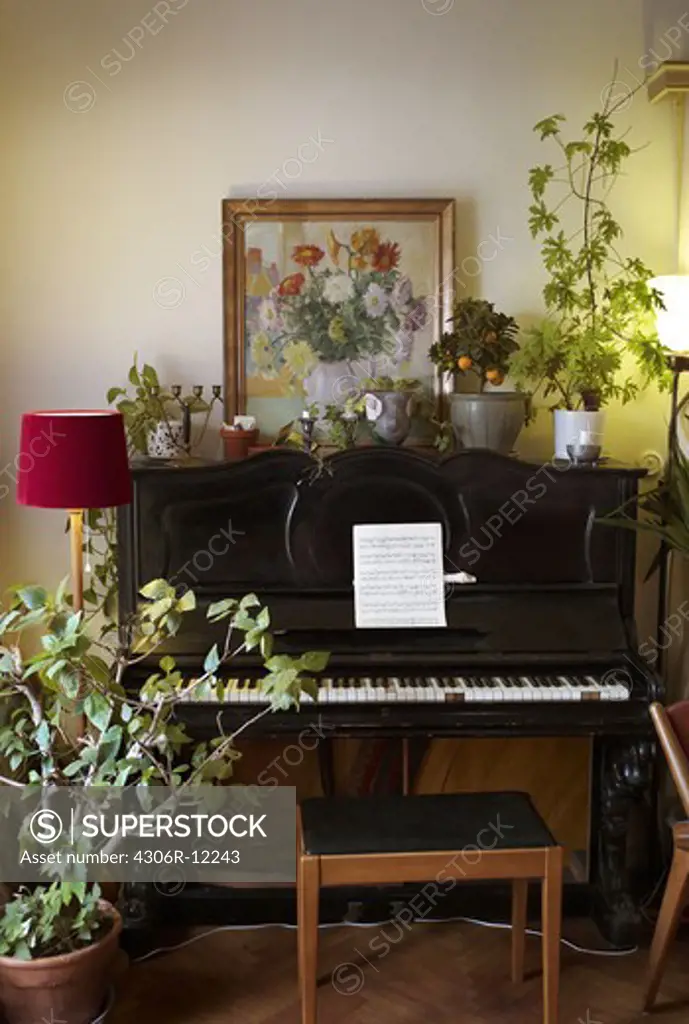A livingroom with a piano, Sweden.