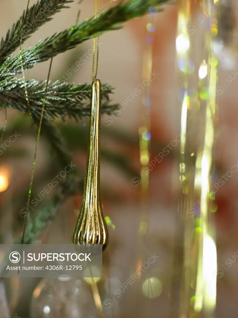 A decorated christmas tree, close-up.