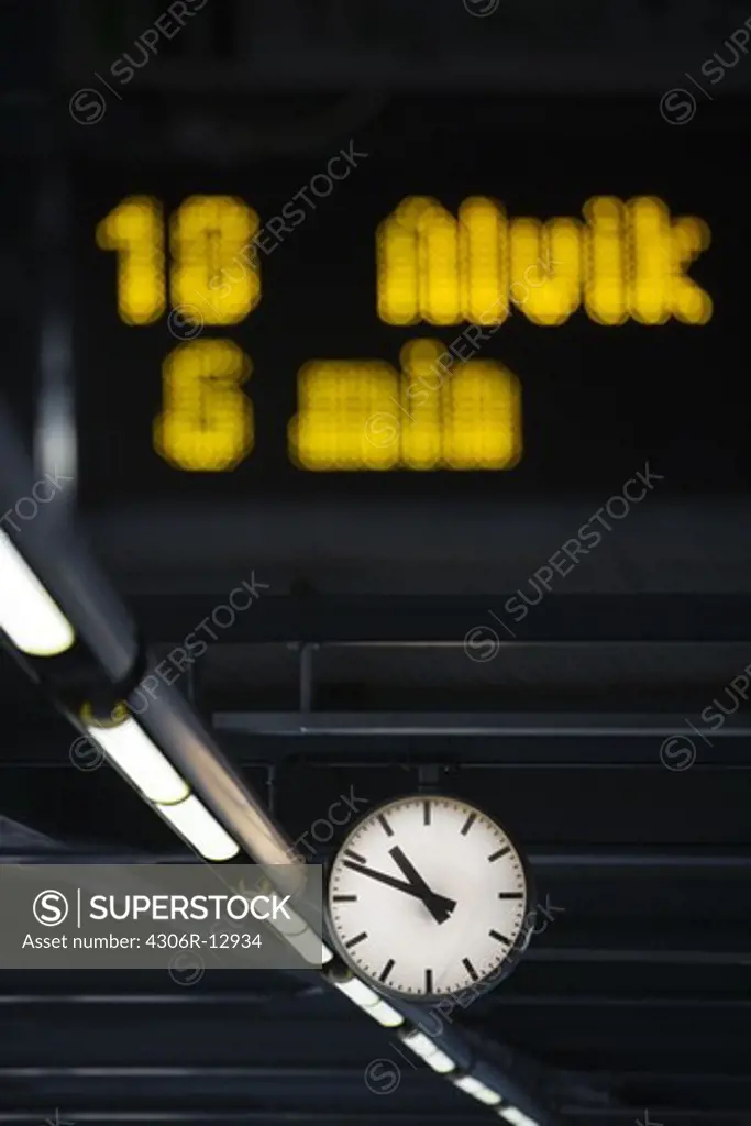 A clock at a trainstation, Stockholm, Sweden.