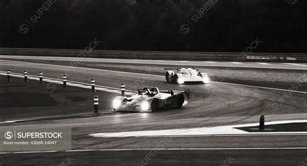 Two racing cars, Le Mans, France.