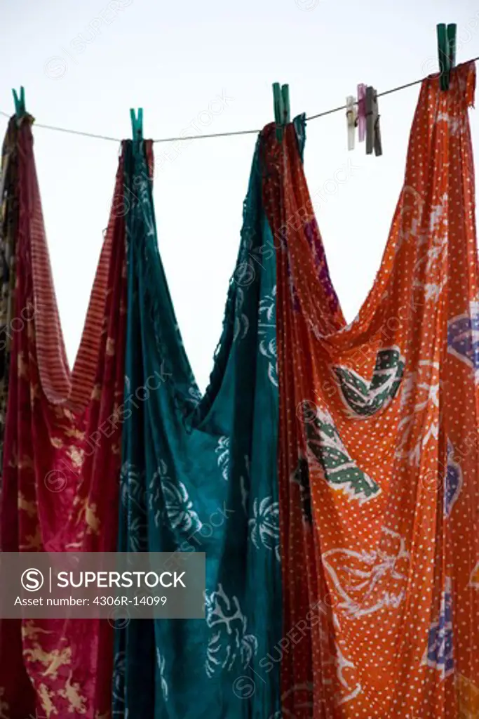 Sarongs on clothes line.