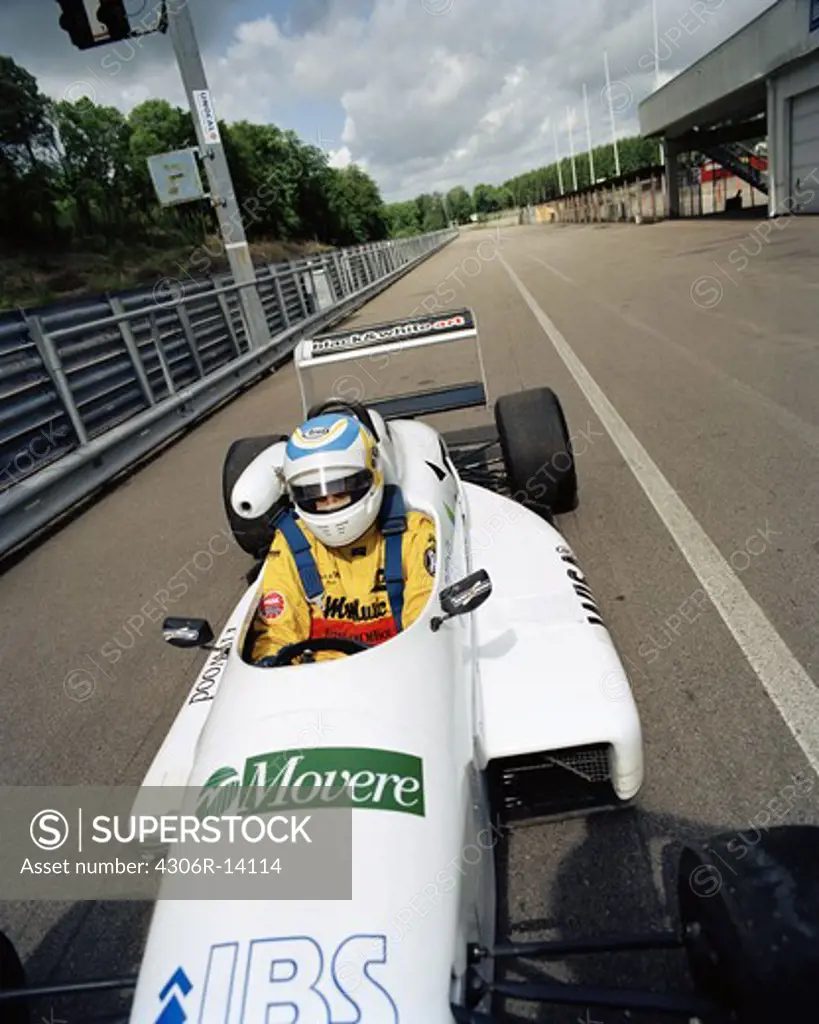 A driver in a racing car, Astorp, Sweden.