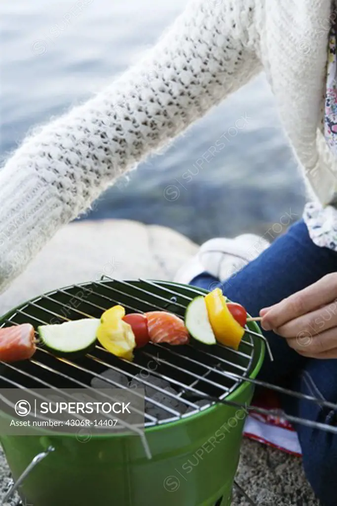 Skewers on a grill, Sweden.