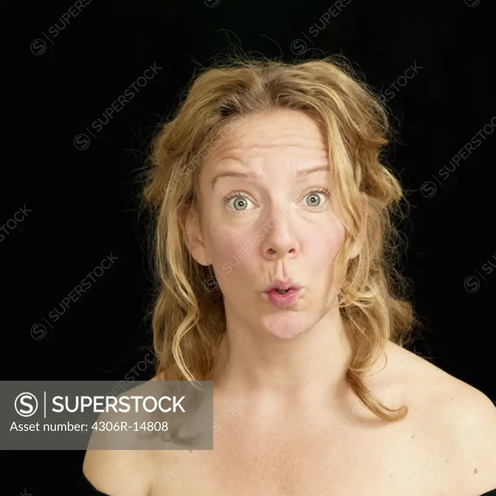 Portrait of a surprised woman, Sweden.