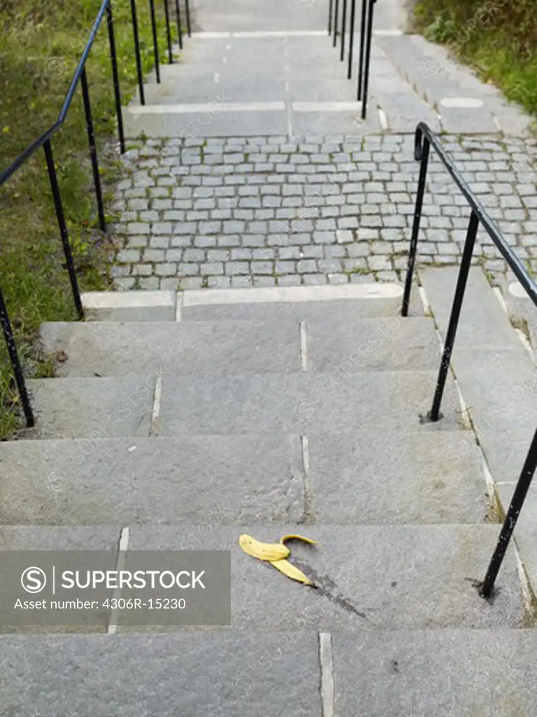 Banana skin on steps, Sweden.