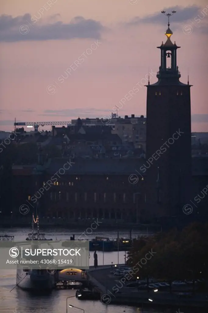 Stockholm city hall by night, Sweden.