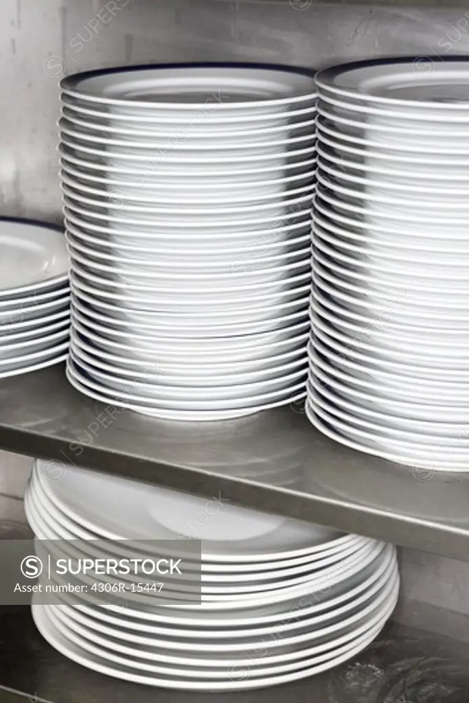 Plates in a restaurant kitchen.
