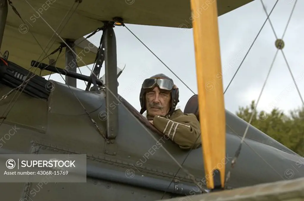 Pilot in a spifire, Popham airfield, Great Britain.