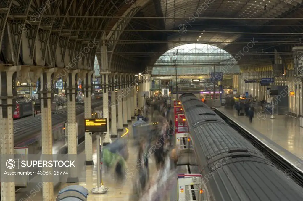 A railway station, Paddington, London, Great Britain.