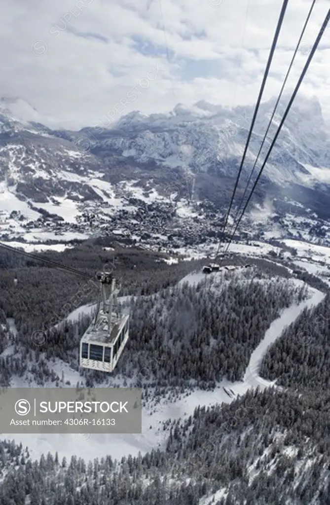 Cableway in the Alps, Cortina, Italy.