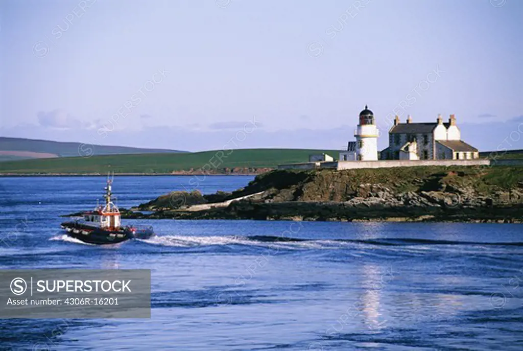 Saeva Ness lighthouse on the tip of Helliar Holm, Scotland, Great Britain.